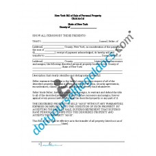 Bill of Sale of Personal Property - New York (No Warranty)